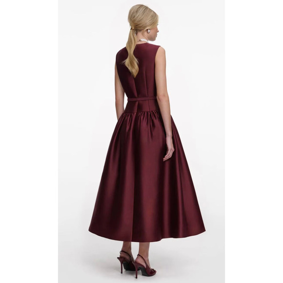 Self-Portrait Burgundy Taffeta Midi Dress US 8 - Picture 4 of 12